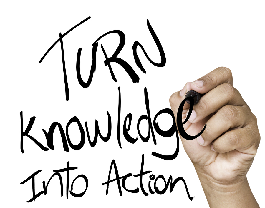 Turn Knowledge into action written on wipe board
